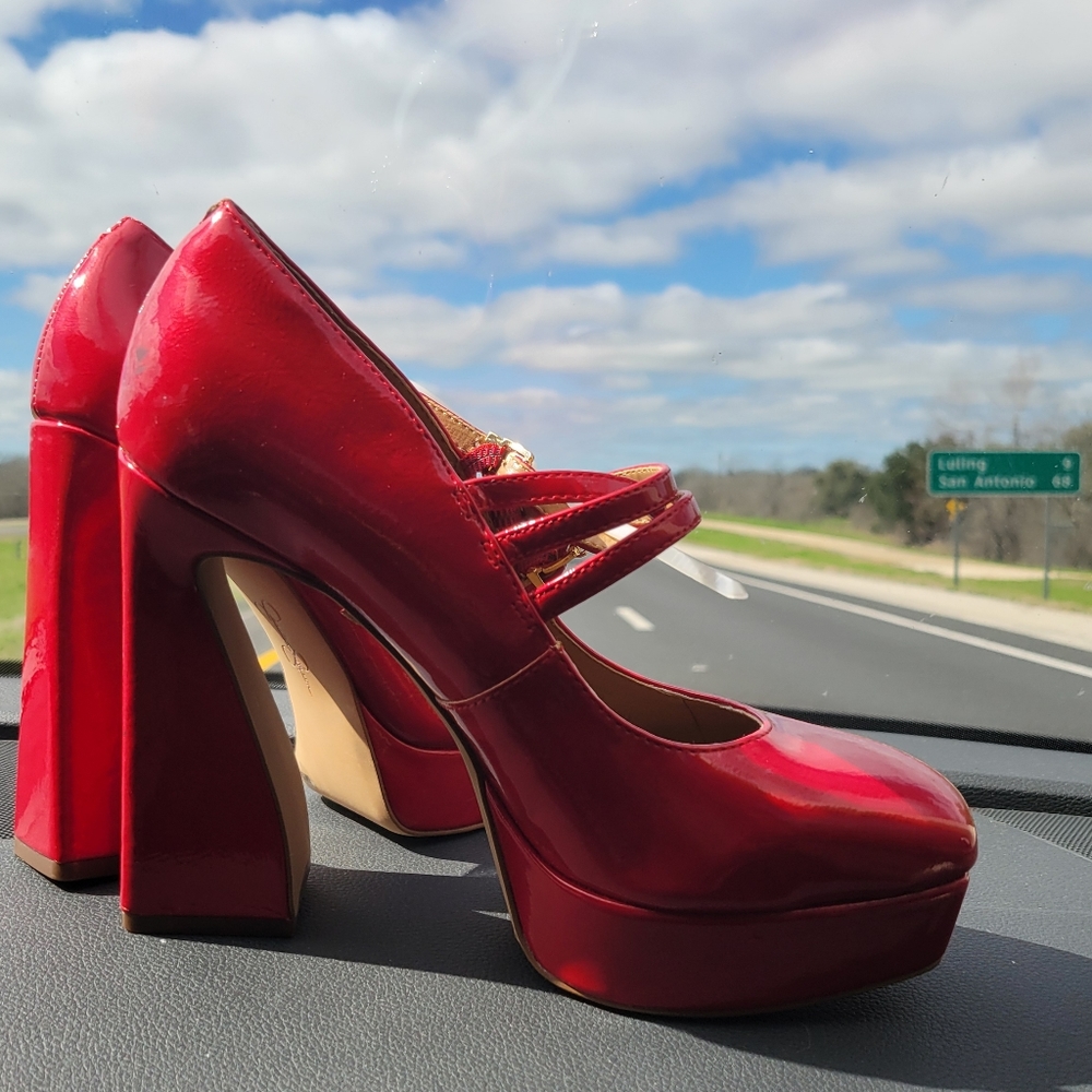 Brand New Jessica Simpson Red Patent Platform Mary Jane Heels Shoes 8 - Picture 5 of 13